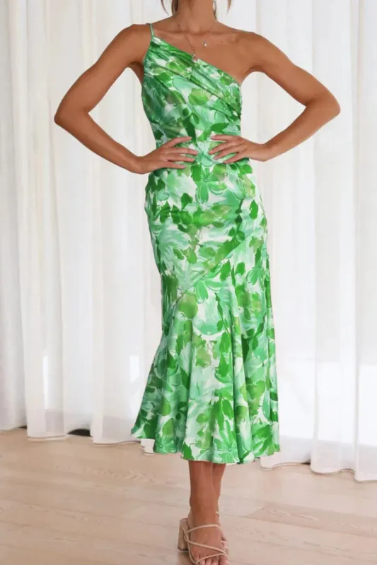 Ruched Printed Single Shoulder Midi Dress sold by Gigi Laurent