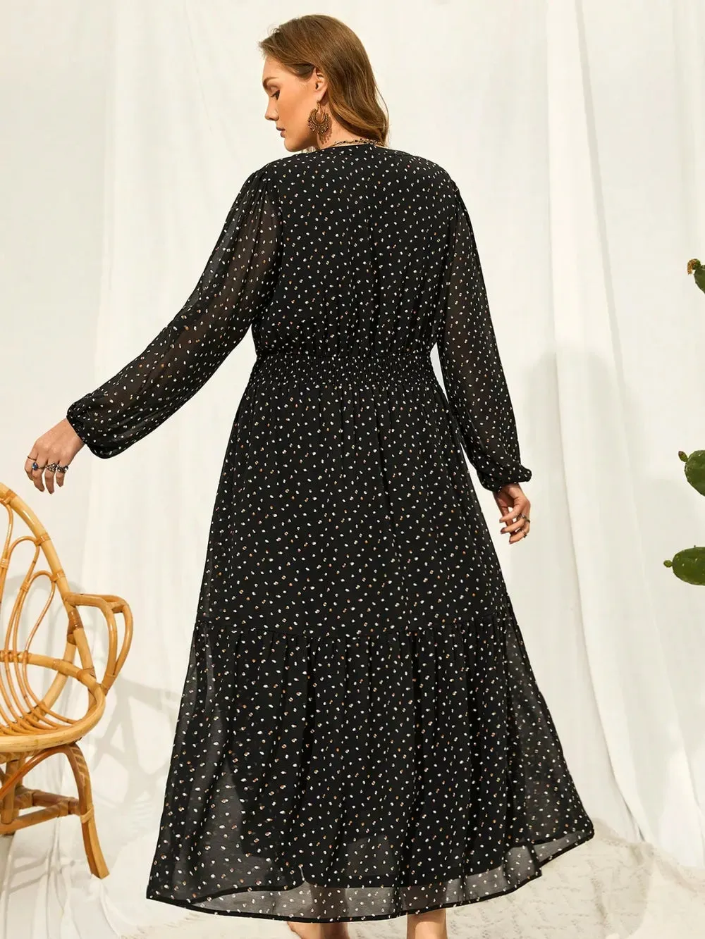 Plus Size Embroidered Tassel Balloon Sleeve Dress sold by Gigi Laurent product image thumbnail 2