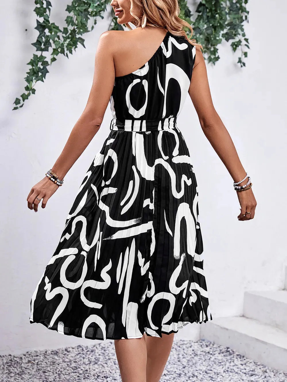 Perfee Printed Single Shoulder Tie Waist Dress sold by Gigi Laurent product image thumbnail 2