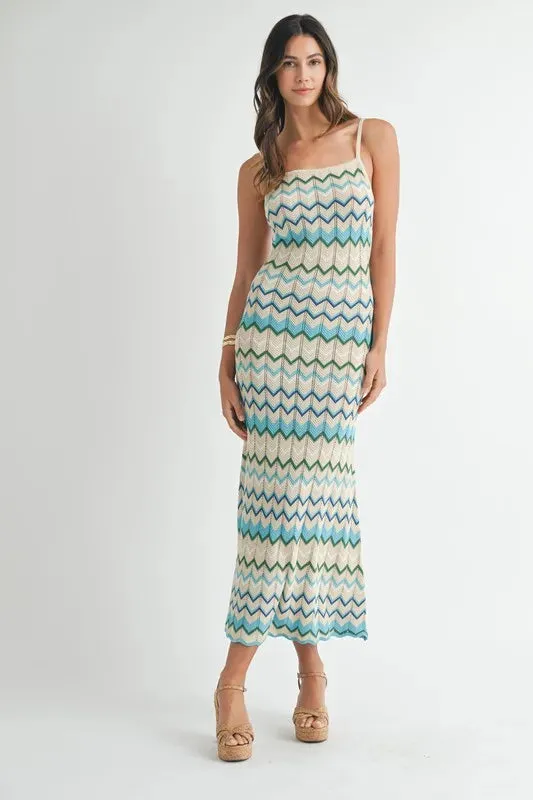 MABLE Lightweight Pointelle Chevron Knit Maxi Dress sold by Gigi Laurent