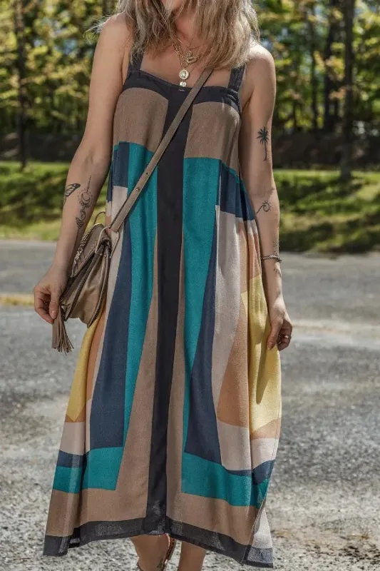 Color Block Square Neck Wide Strap Dress sold by Gigi Laurent