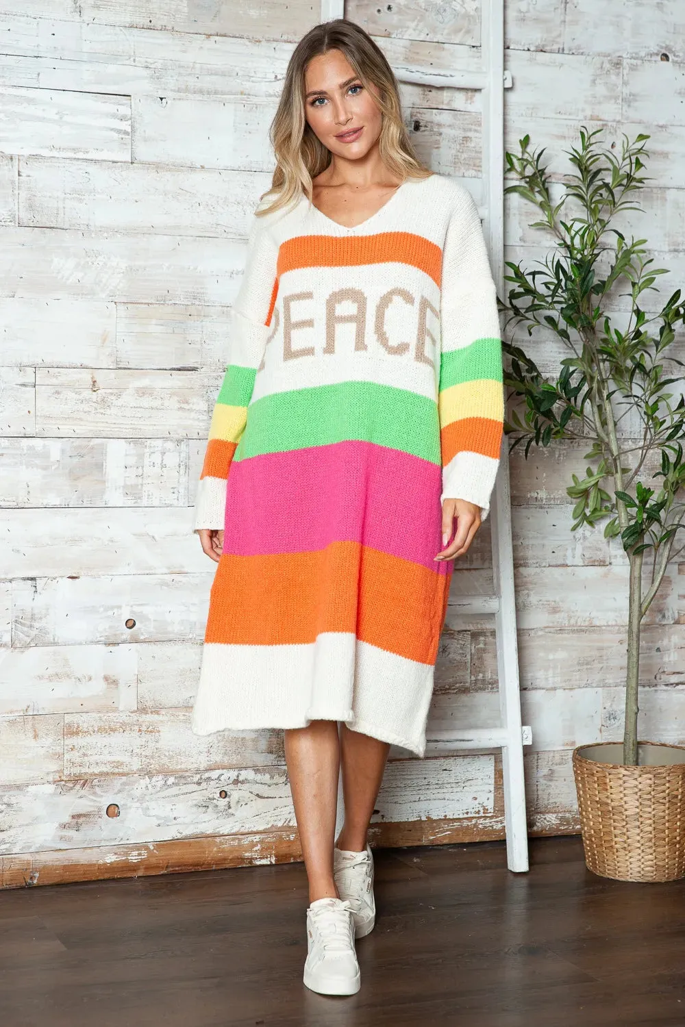 Color Block V-Neck Long Sleeve Sweater Dress sold by Gigi Laurent