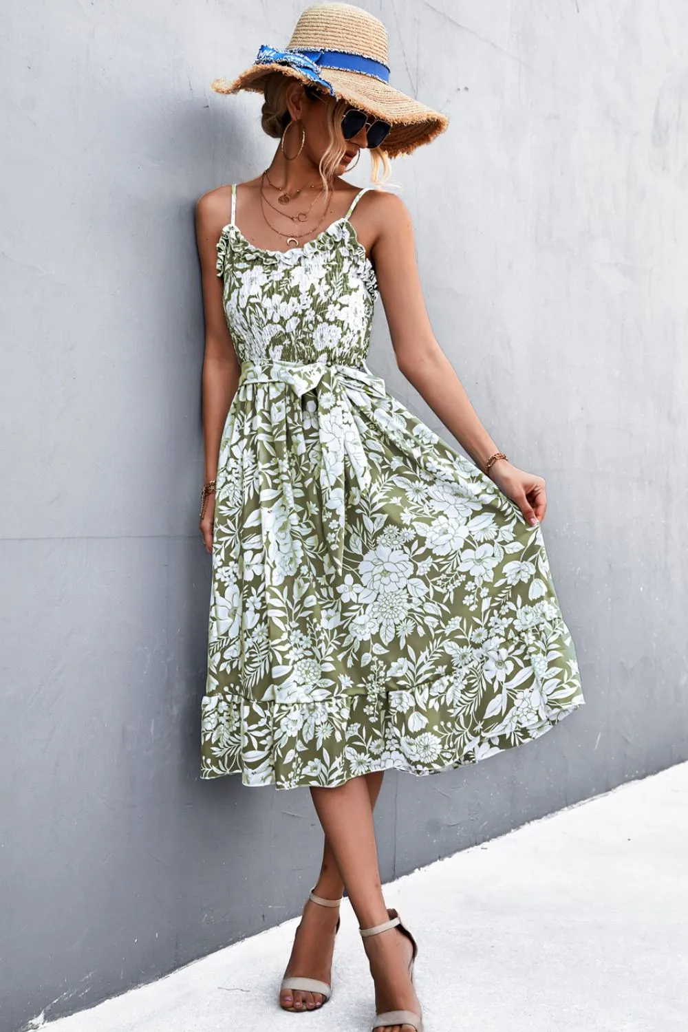Floral Frill Trim Scoop Neck Spaghetti Strap Dress sold by Gigi Laurent product image thumbnail 2