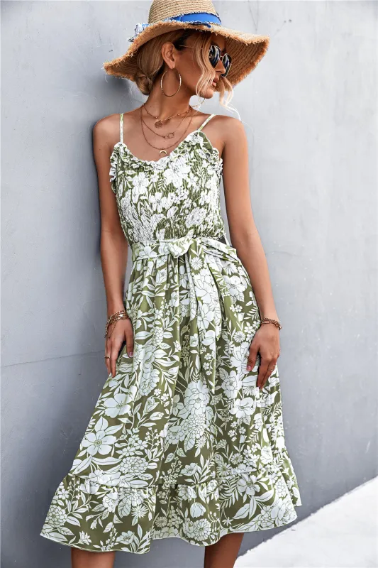 Floral Frill Trim Scoop Neck Spaghetti Strap Dress sold by Gigi Laurent