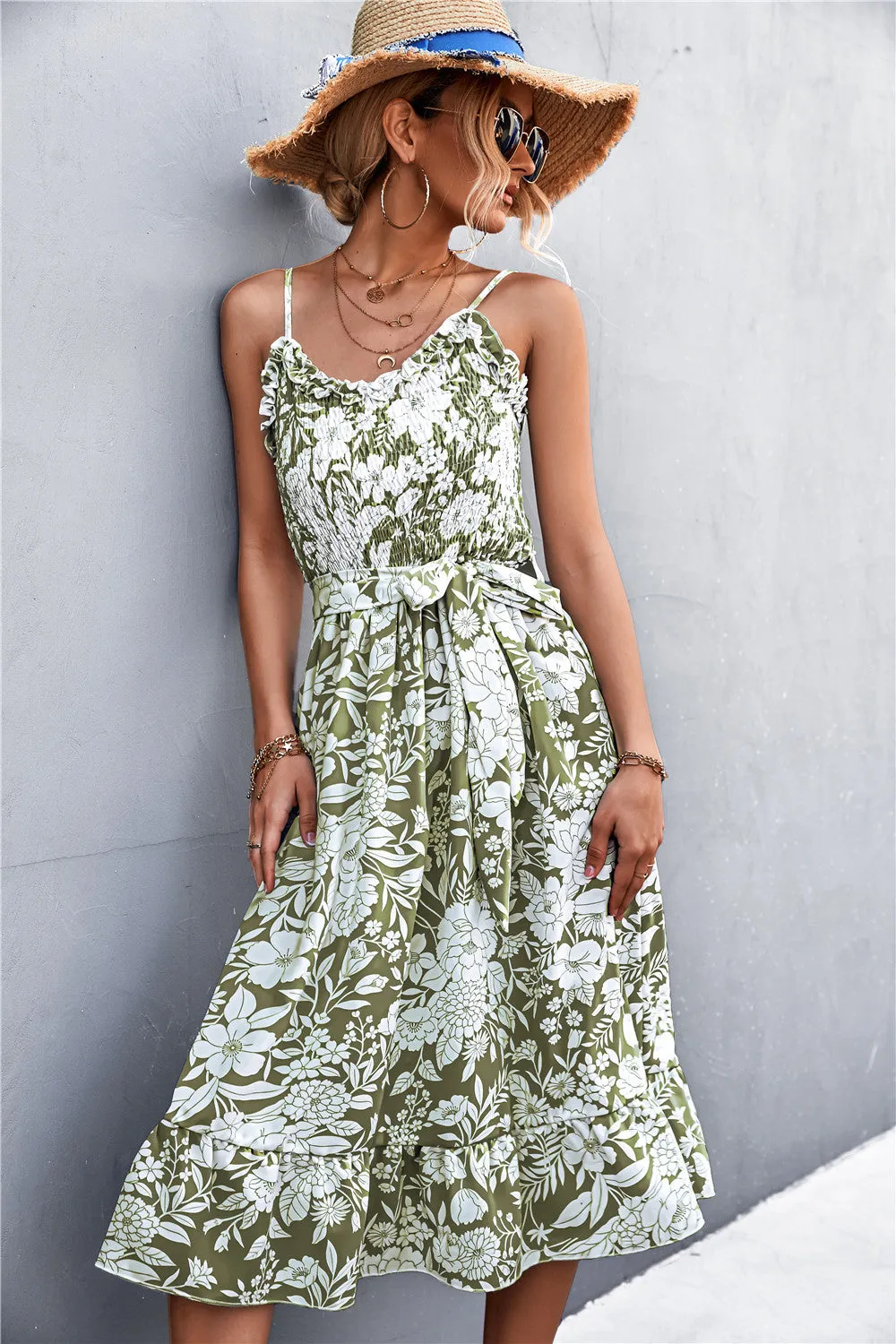 Floral Frill Trim Scoop Neck Spaghetti Strap Dress sold by Gigi Laurent