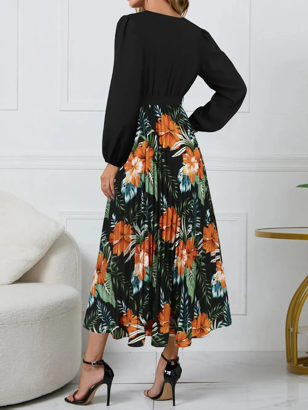 Pleated Printed Surplice Long Sleeve Dress sold by Gigi Laurent product image thumbnail 5