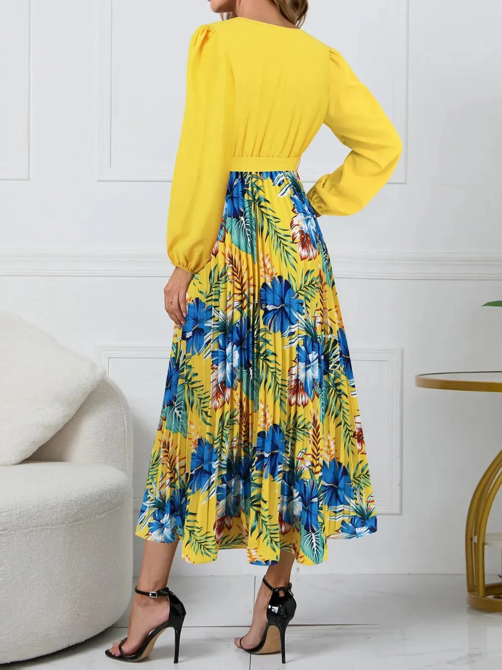Pleated Printed Surplice Long Sleeve Dress sold by Gigi Laurent product image thumbnail 2