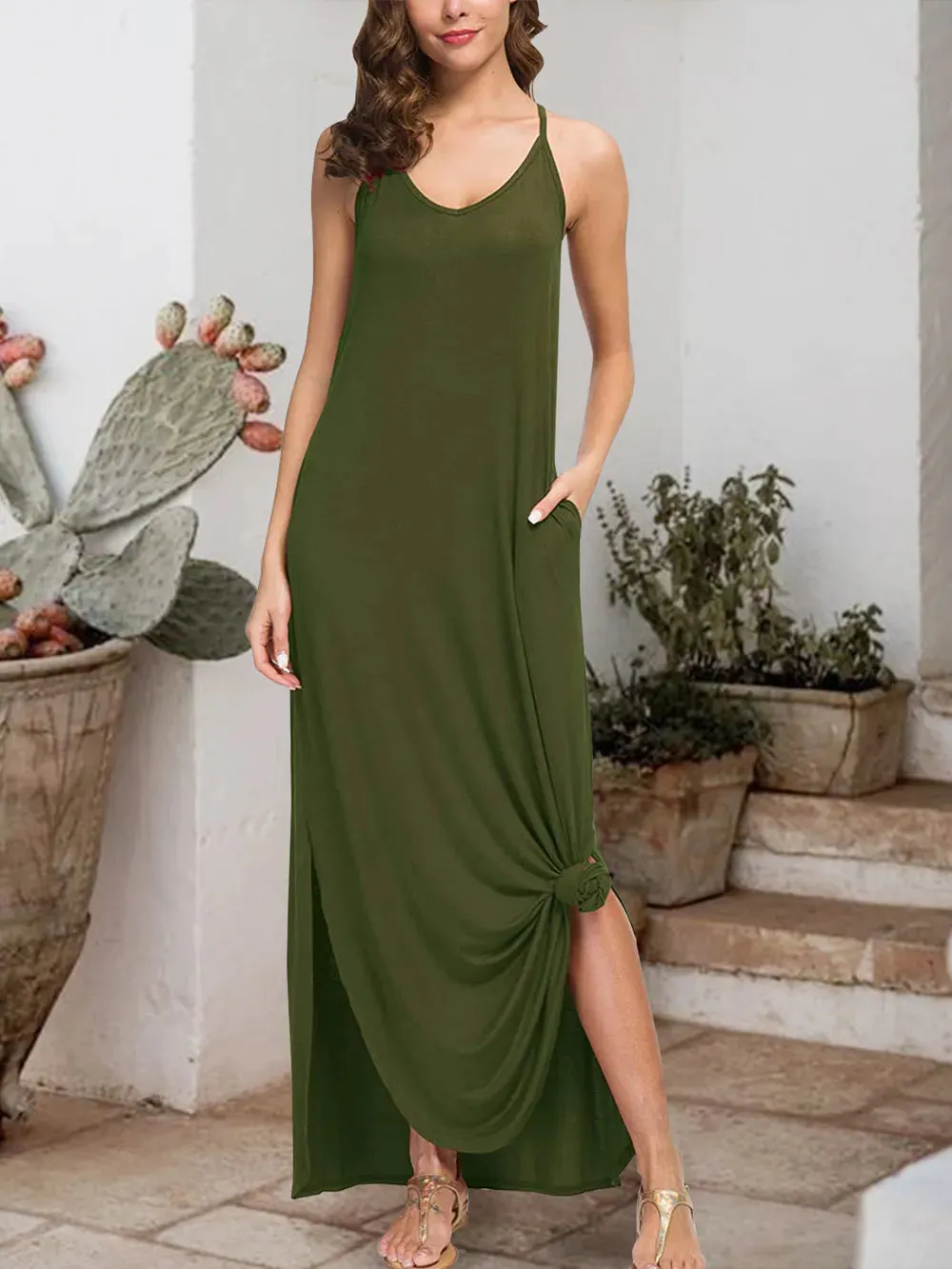 Slit Scoop Neck Sleeveless Dress sold by Gigi Laurent