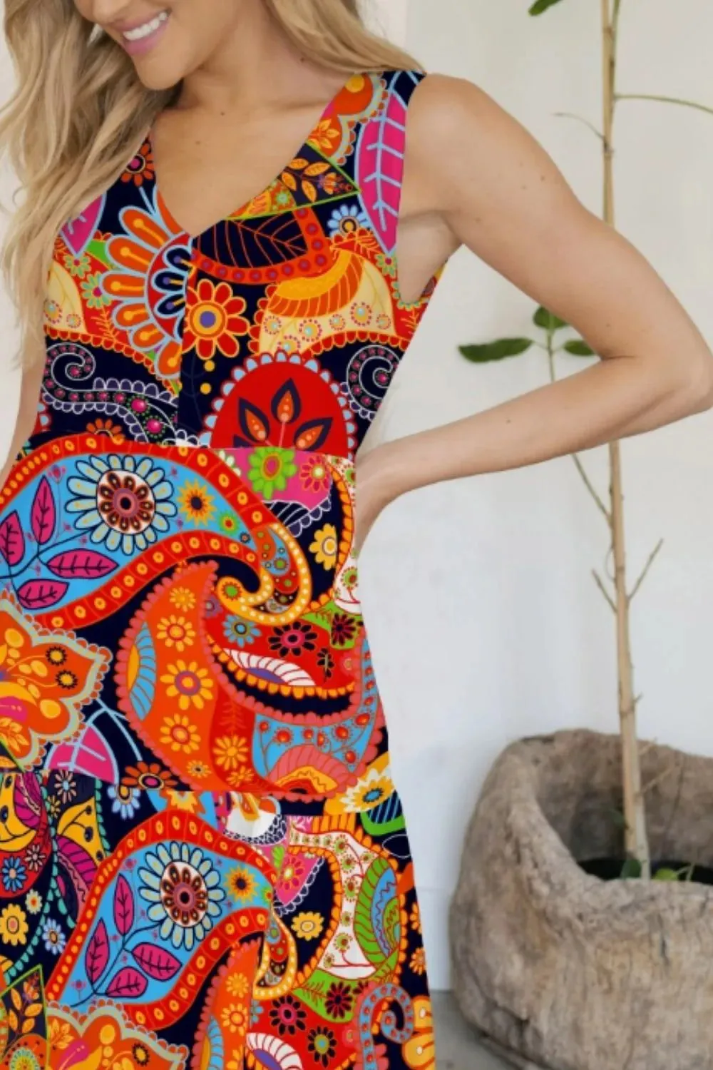 FAM-FAM Tiered Printed V-Neck Sleeveless Dress sold by Gigi Laurent product image thumbnail 3