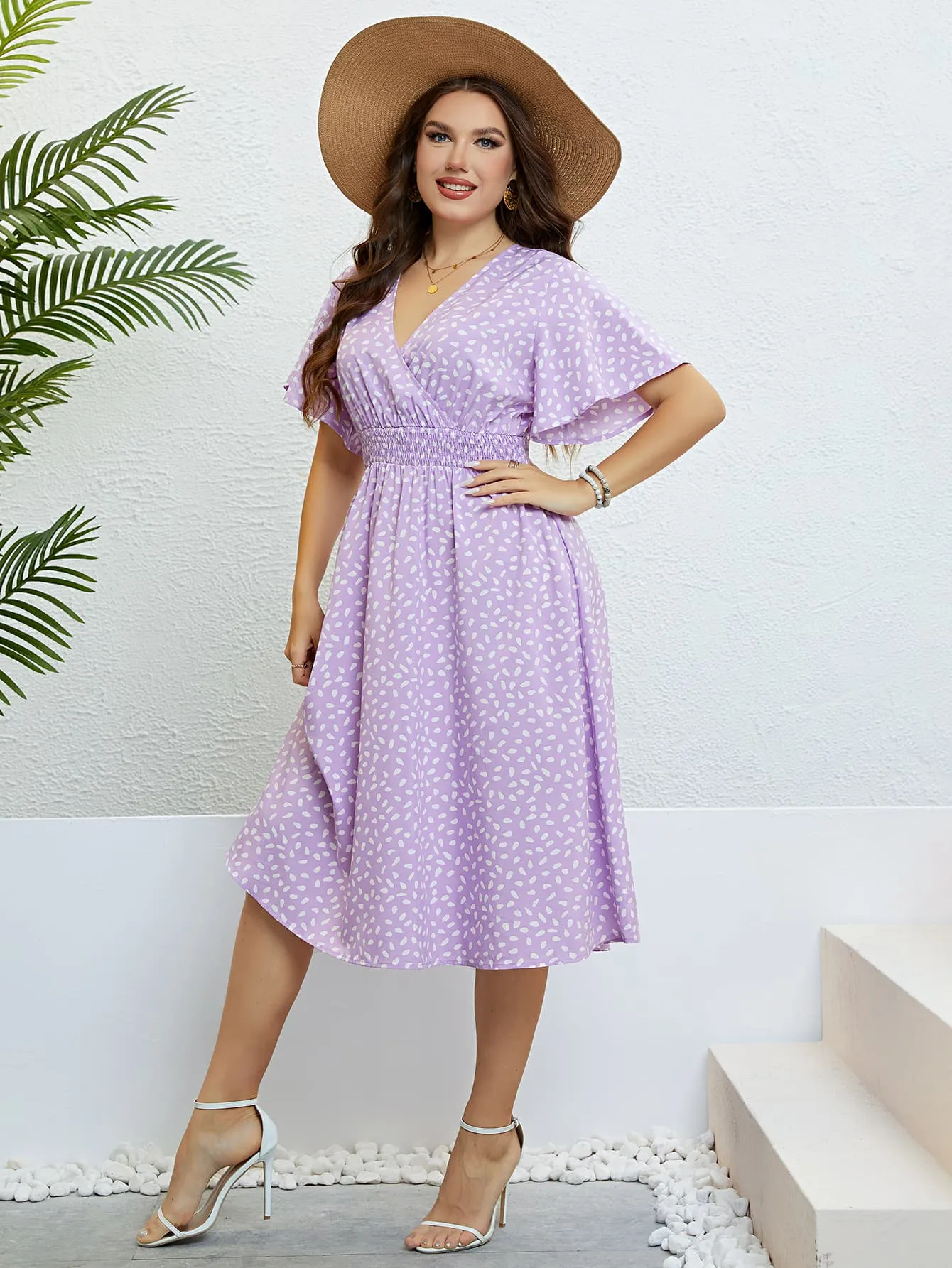 Honey Plus Size Printed Smocked Waist Surplice Dress sold by Gigi Laurent product image thumbnail 4