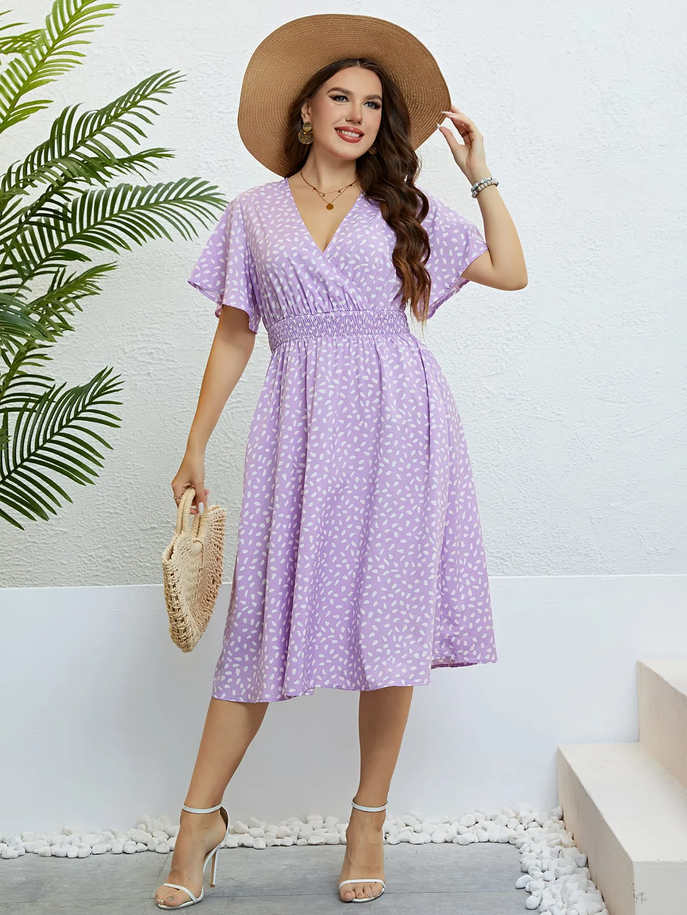 Honey Plus Size Printed Smocked Waist Surplice Dress sold by Gigi Laurent product image thumbnail 3