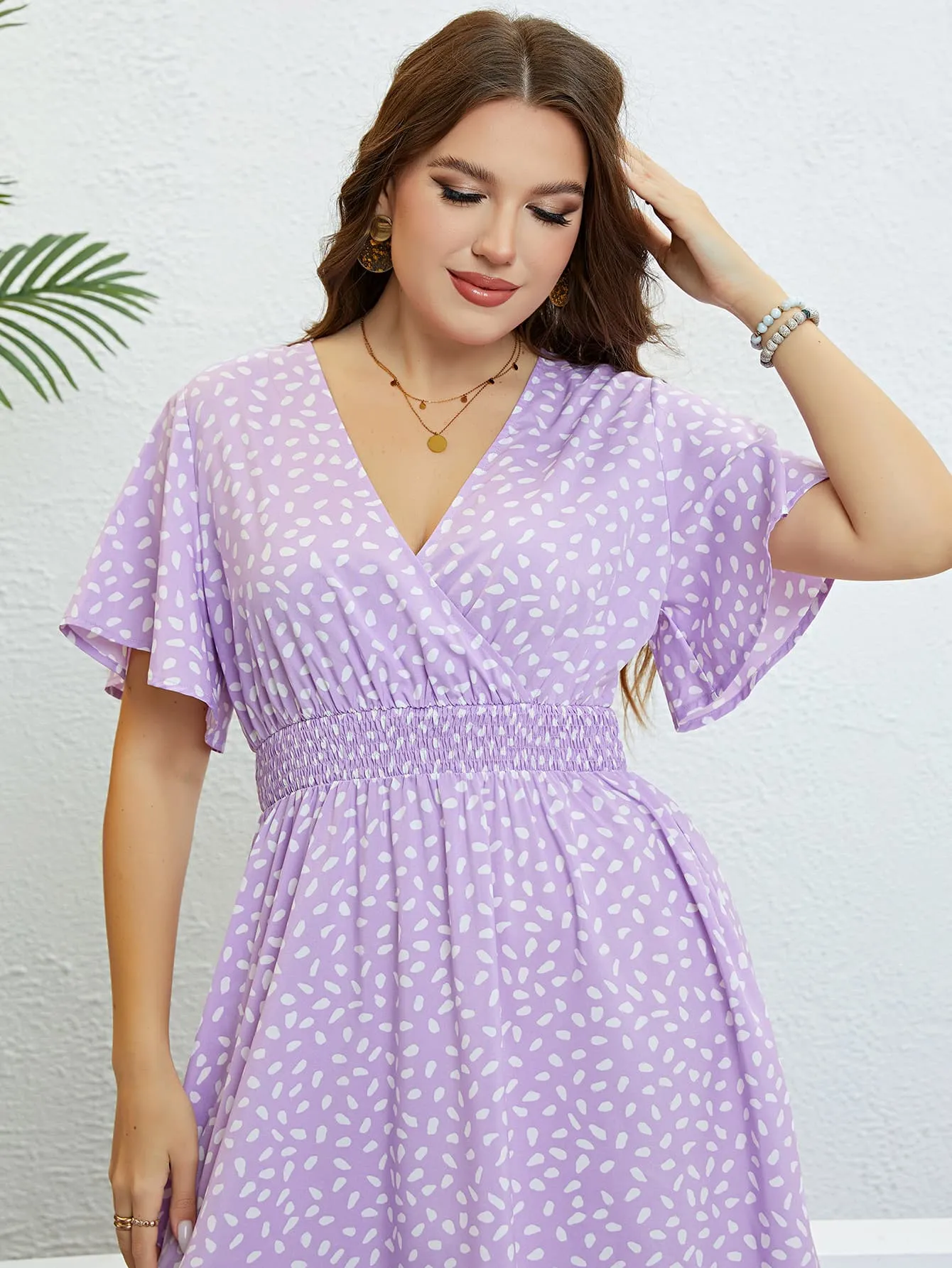 Honey Plus Size Printed Smocked Waist Surplice Dress sold by Gigi Laurent product image thumbnail 5