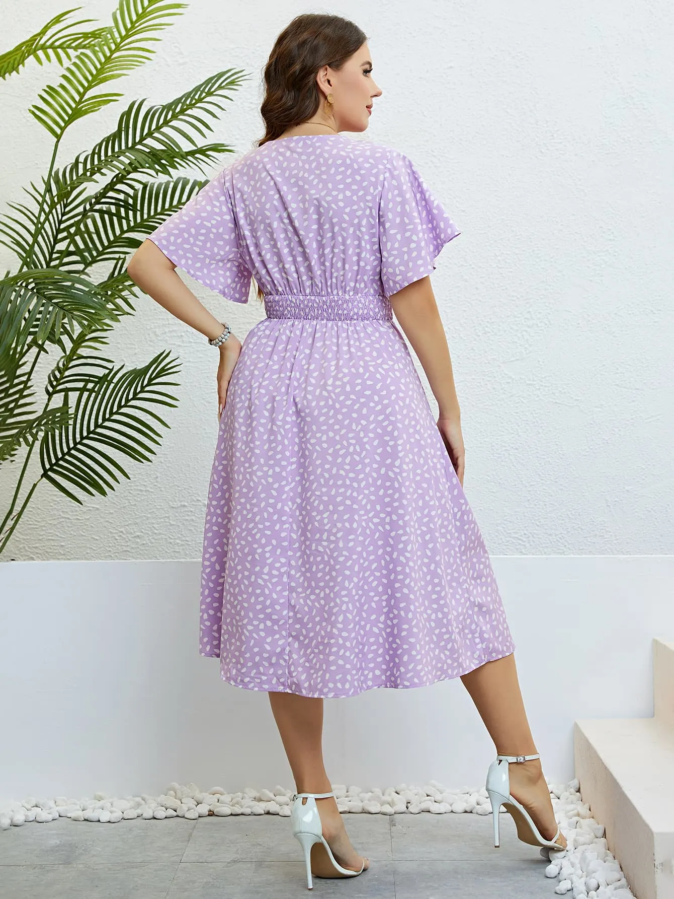 Honey Plus Size Printed Smocked Waist Surplice Dress sold by Gigi Laurent product image thumbnail 2