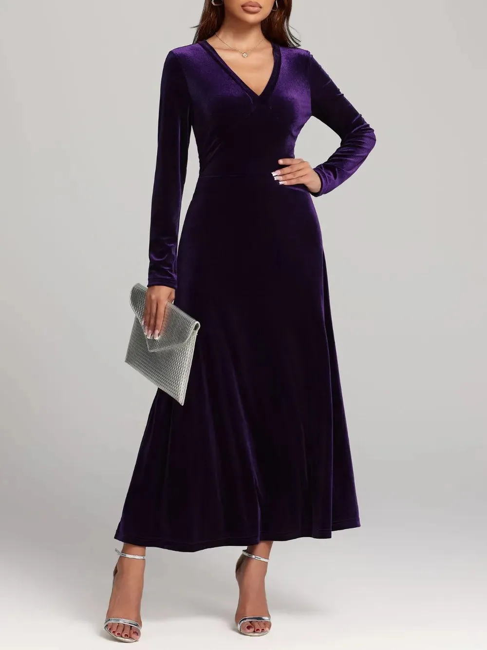 V-Neck Long Sleeve Velvet Dress sold by Gigi Laurent