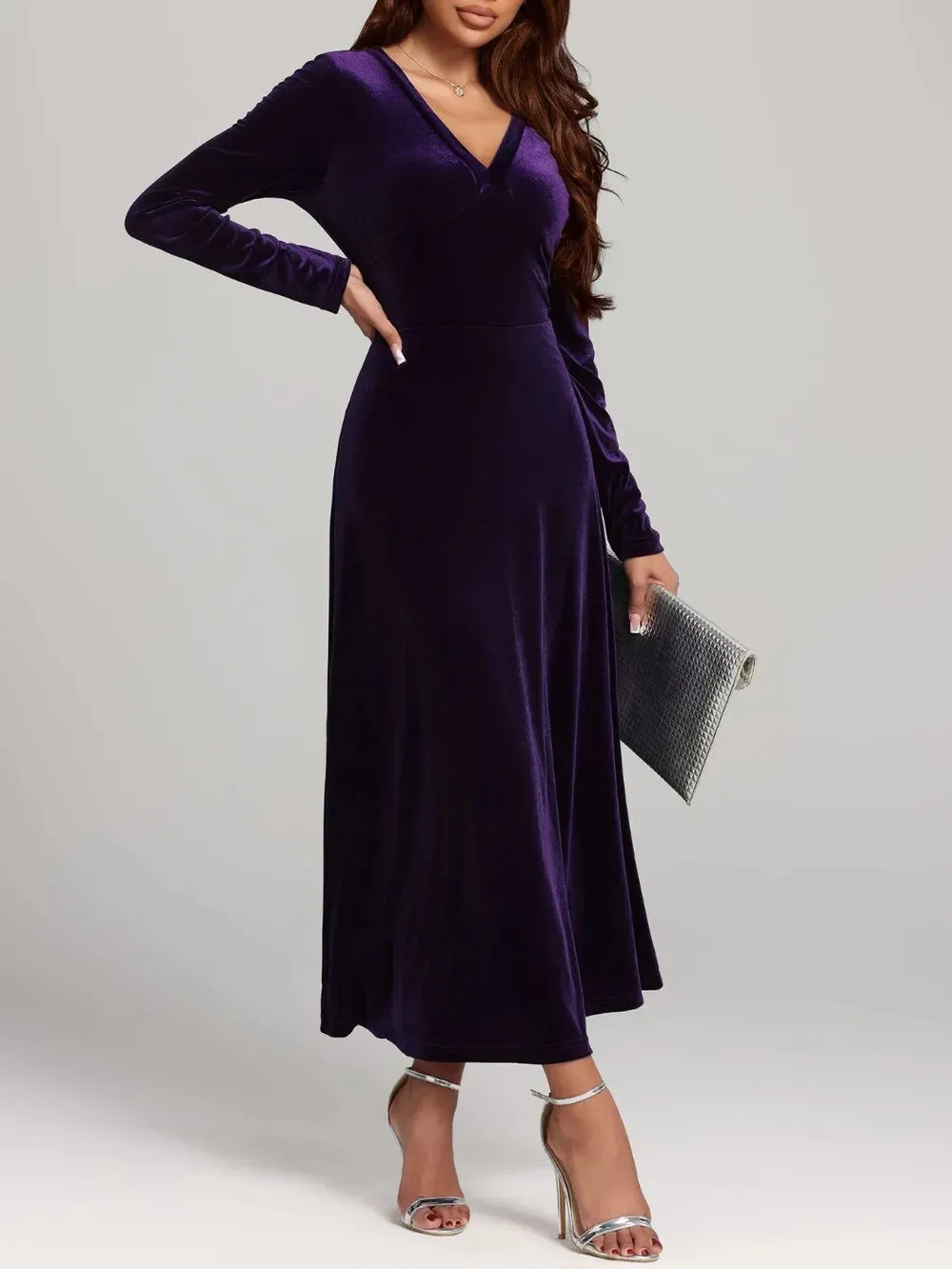 V-Neck Long Sleeve Velvet Dress sold by Gigi Laurent product image thumbnail 5