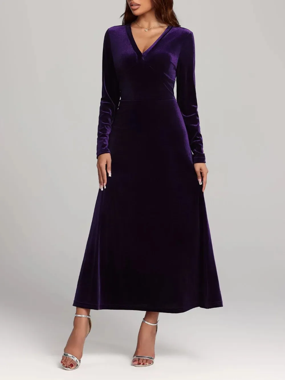 V-Neck Long Sleeve Velvet Dress sold by Gigi Laurent product image thumbnail 3