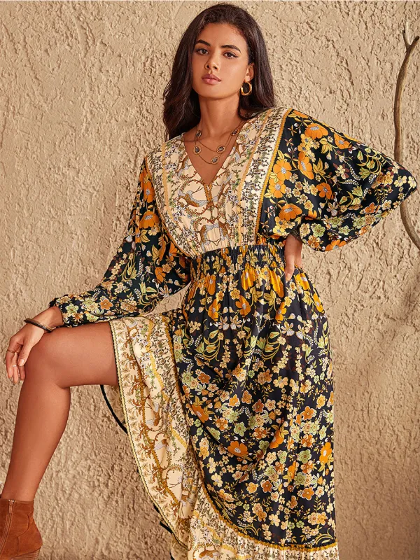 V-Neck Smocked Balloon Sleeve Dress sold by Gigi Laurent