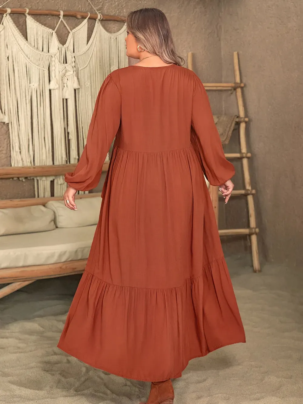 Plus Size Ruffled V-Neck Balloon Sleeve Dress sold by Gigi Laurent product image thumbnail 2