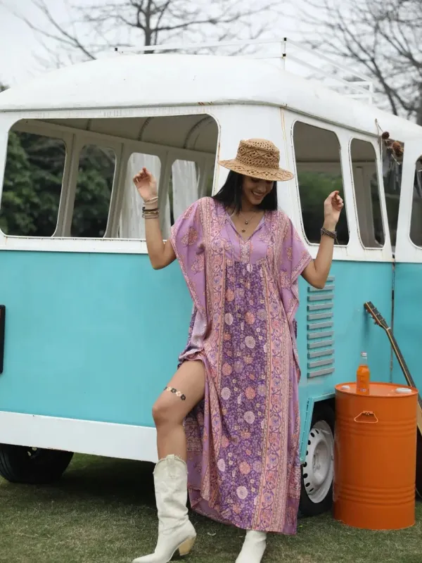 Printed Tie Neck Short Sleeve Dress sold by Gigi Laurent