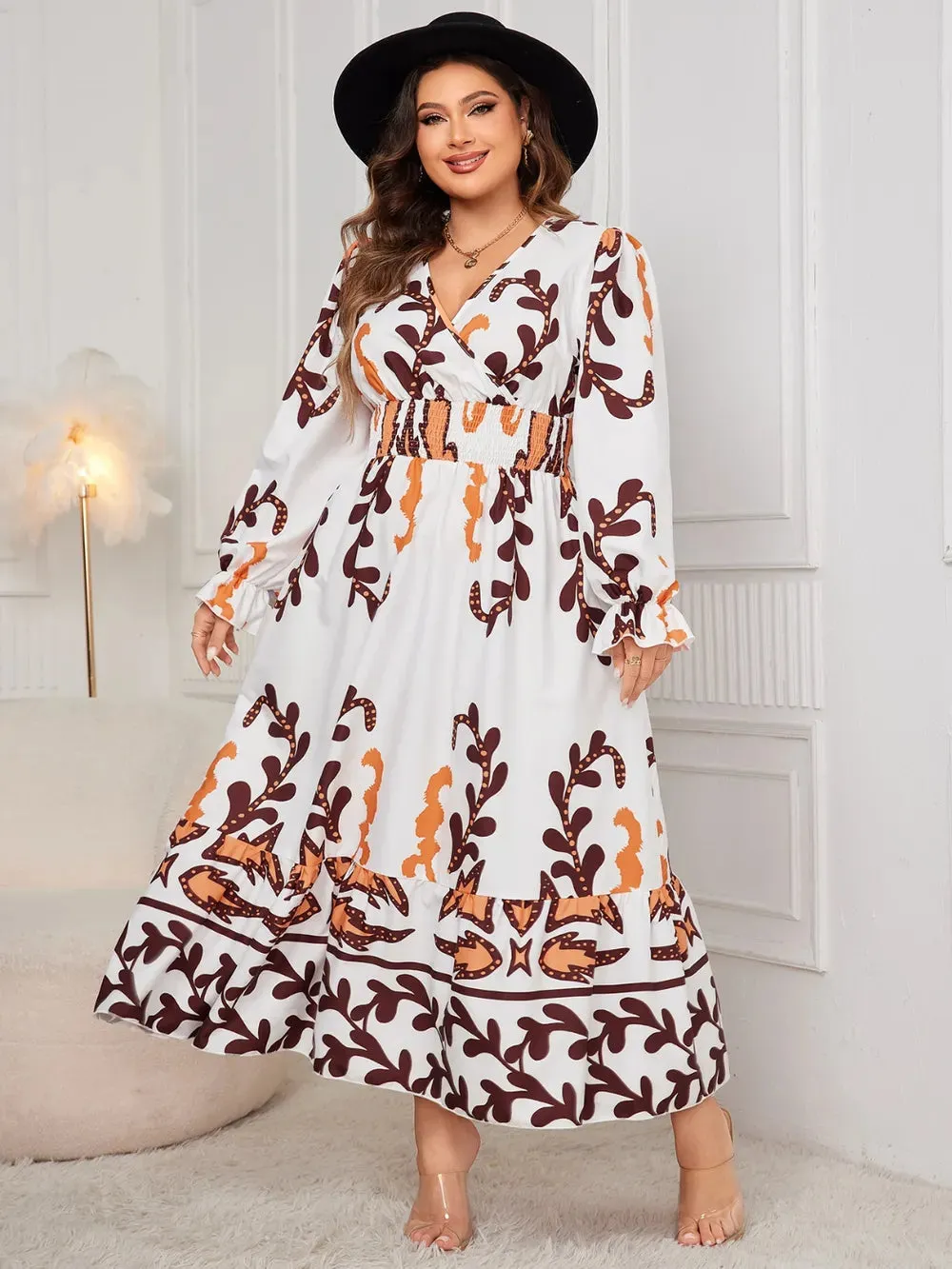 Honey Plus Size Printed Surplice Flounce Sleeve Dress sold by Gigi Laurent product image thumbnail 4