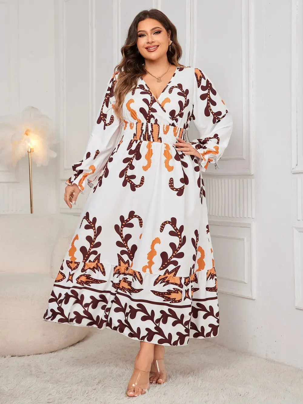 Honey Plus Size Printed Surplice Flounce Sleeve Dress sold by Gigi Laurent product image thumbnail 3