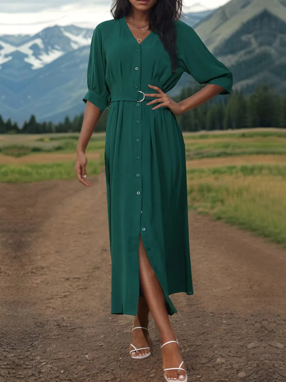 Perfee Button Up Half Sleeve Dress sold by Gigi Laurent product image thumbnail 3