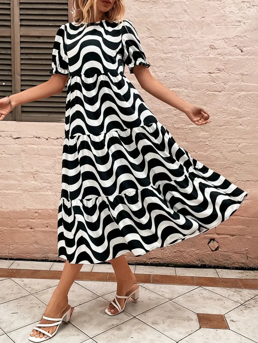 Wavy Striped Round Neck Short Sleeve Dress sold by Gigi Laurent product image thumbnail 3