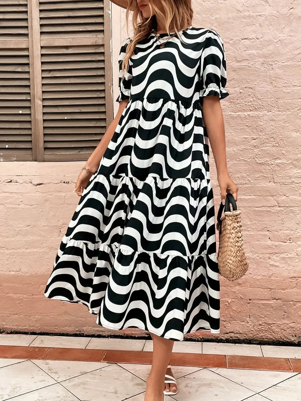 Wavy Striped Round Neck Short Sleeve Dress sold by Gigi Laurent product image thumbnail 2