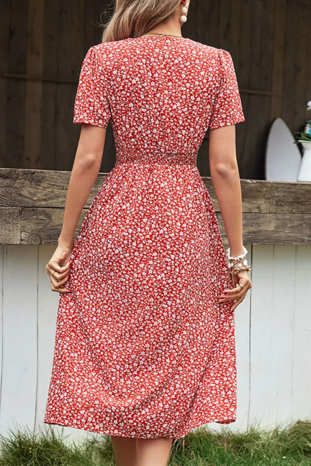 Perfee Ditsy Floral Button Front Tied Puff Sleeve Dress sold by Gigi Laurent product image thumbnail 2