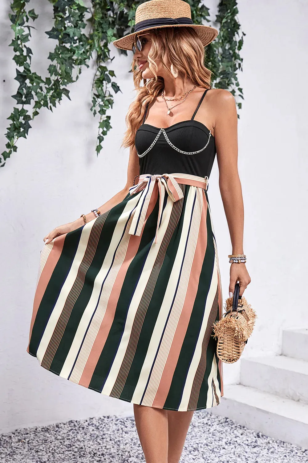 Perfee Tied Striped Spaghetti Strap Dress sold by Gigi Laurent product image thumbnail 4
