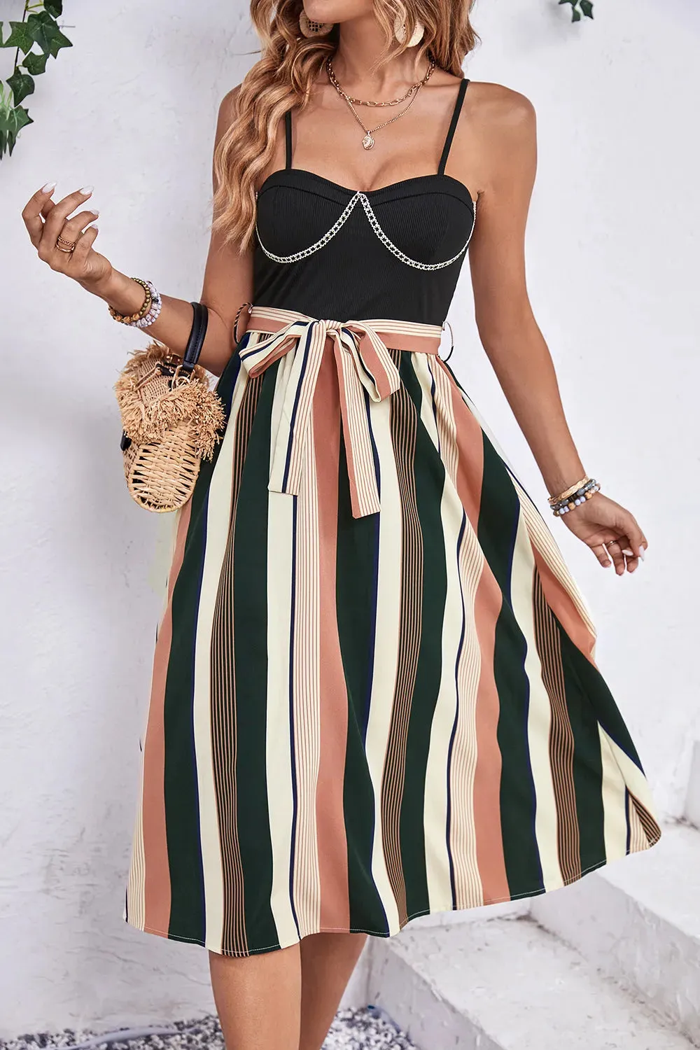 Perfee Tied Striped Spaghetti Strap Dress sold by Gigi Laurent product image thumbnail 3