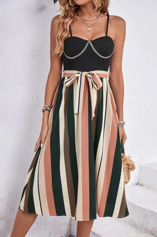 Perfee Tied Striped Spaghetti Strap Dress sold by Gigi Laurent