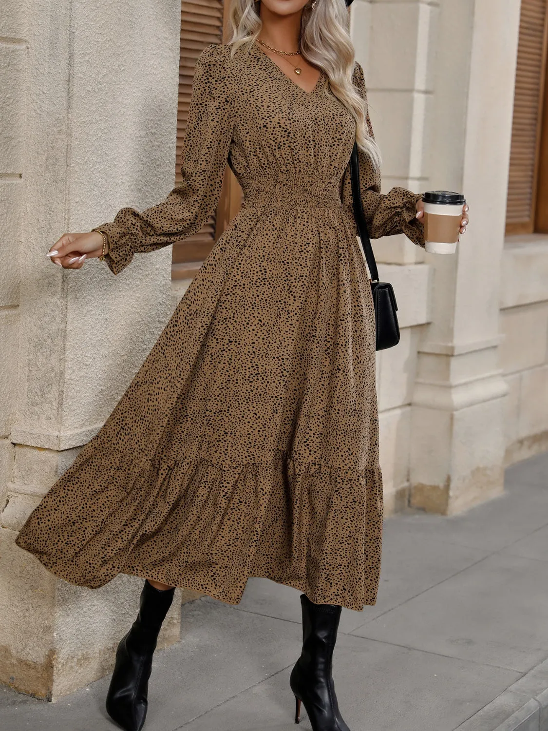 V-Neck Flounce Sleeve Ruffle Hem Dress sold by Gigi Laurent product image thumbnail 3