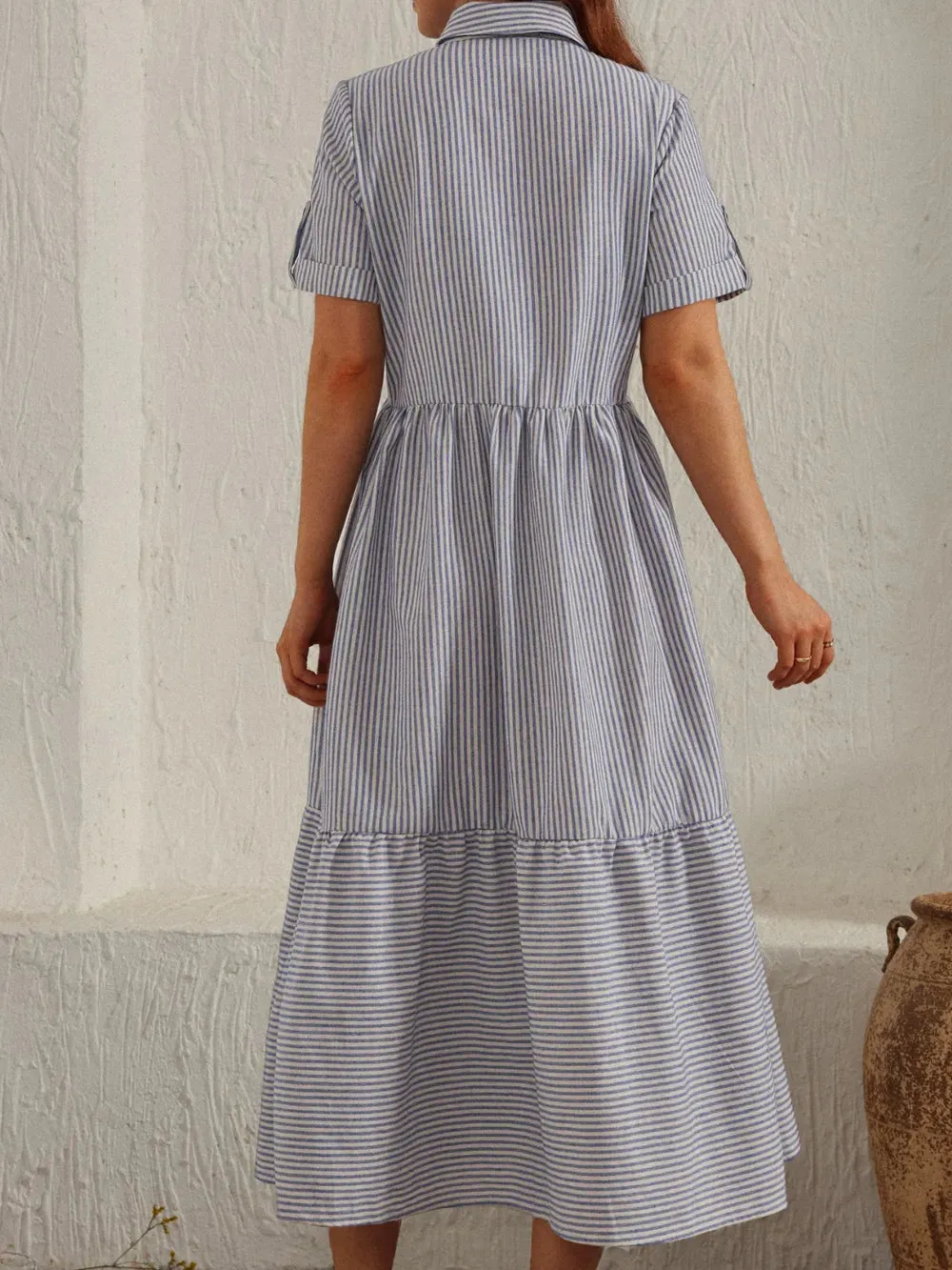 Striped Collared Neck Short Sleeve Dress sold by Gigi Laurent product image thumbnail 2