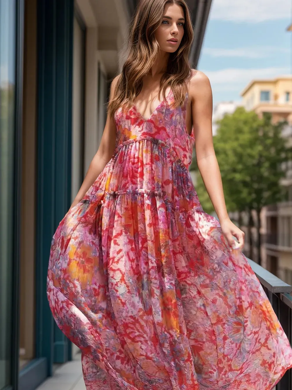 Tiered Printed V-Neck Sleeveless Dress sold by Gigi Laurent product image thumbnail 2