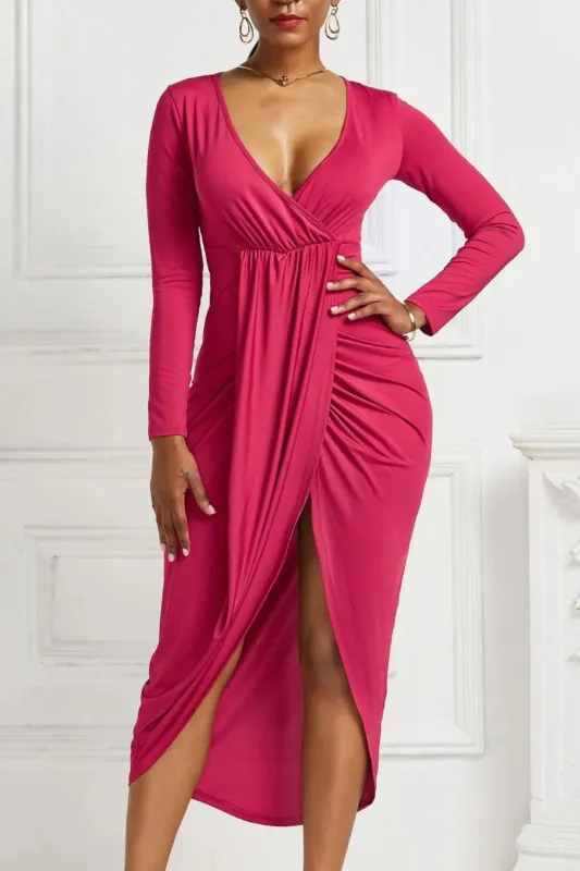 High-low Ruched Surplice Long Sleeve Dress sold by Gigi Laurent