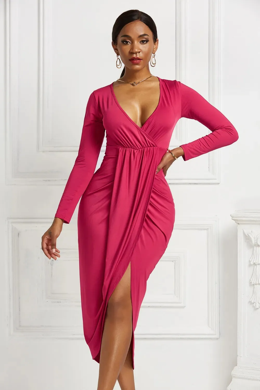 High-low Ruched Surplice Long Sleeve Dress sold by Gigi Laurent product image thumbnail 4