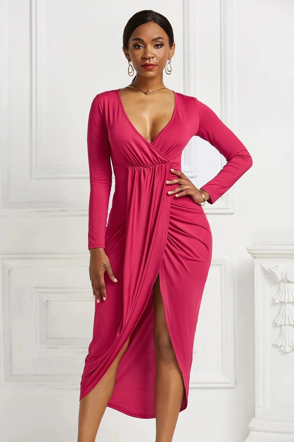 High-low Ruched Surplice Long Sleeve Dress sold by Gigi Laurent product image thumbnail 3
