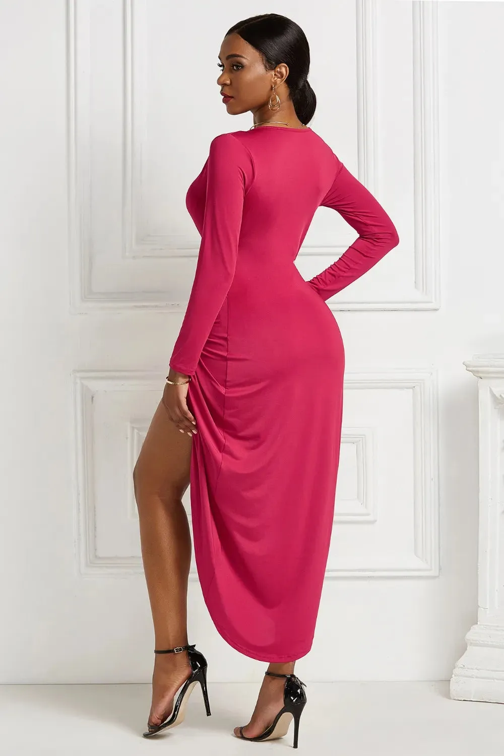 High-low Ruched Surplice Long Sleeve Dress sold by Gigi Laurent product image thumbnail 2