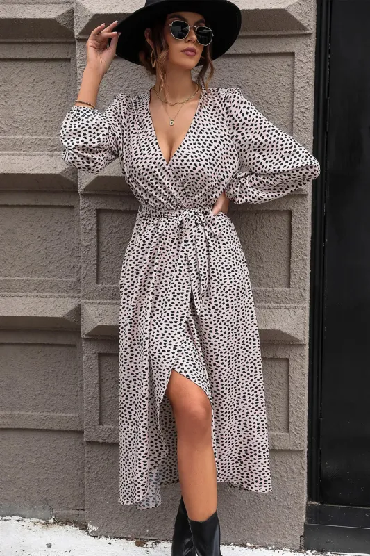 Perfee Slit Printed Surplice Balloon Sleeve Dress sold by Gigi Laurent