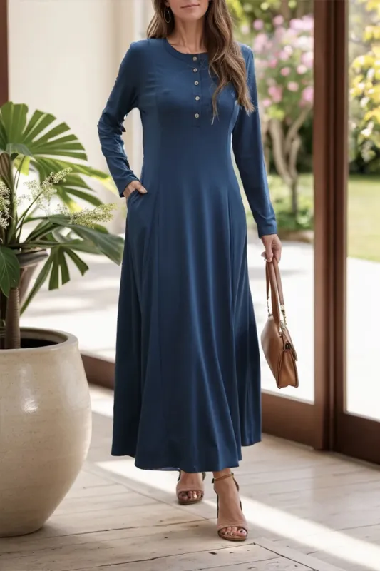 Round Neck Long Sleeve Maxi Dress with Pockets sold by Gigi Laurent