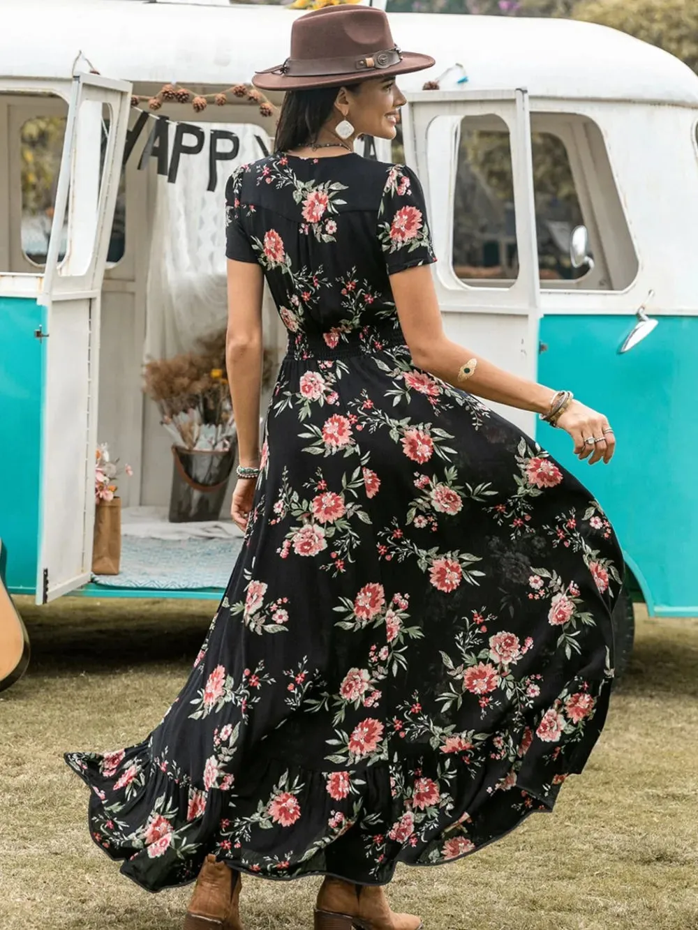 Split Printed V-Neck Short Sleeve Dress sold by Gigi Laurent product image thumbnail 2