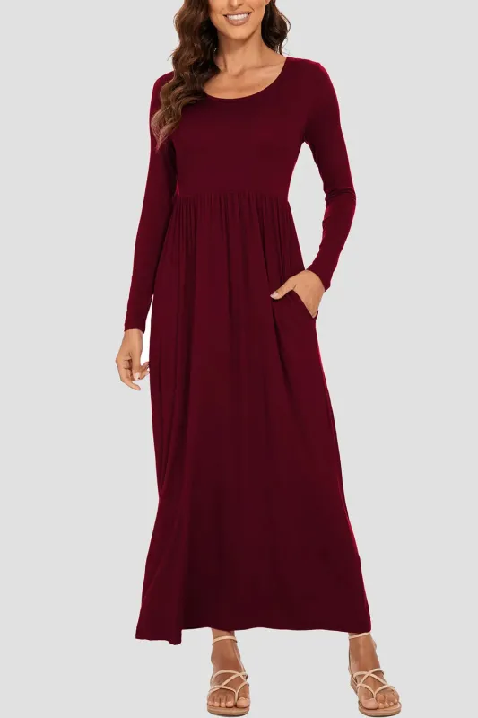 Round Neck Long Sleeve Pocketed Maxi Dress sold by Gigi Laurent