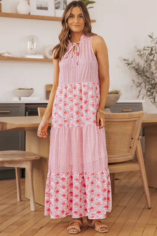Mixed Print Tie-Neck Sleeveless Maxi Dress sold by Gigi Laurent
