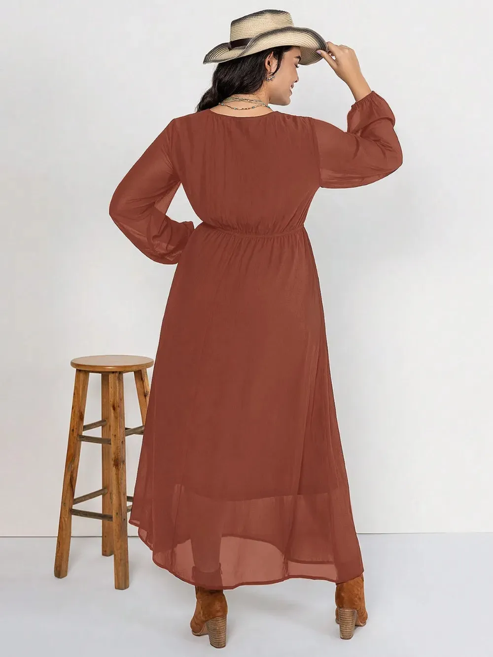 Plus Size Embroidered Tie Neck Long Sleeve Dress sold by Gigi Laurent product image thumbnail 2