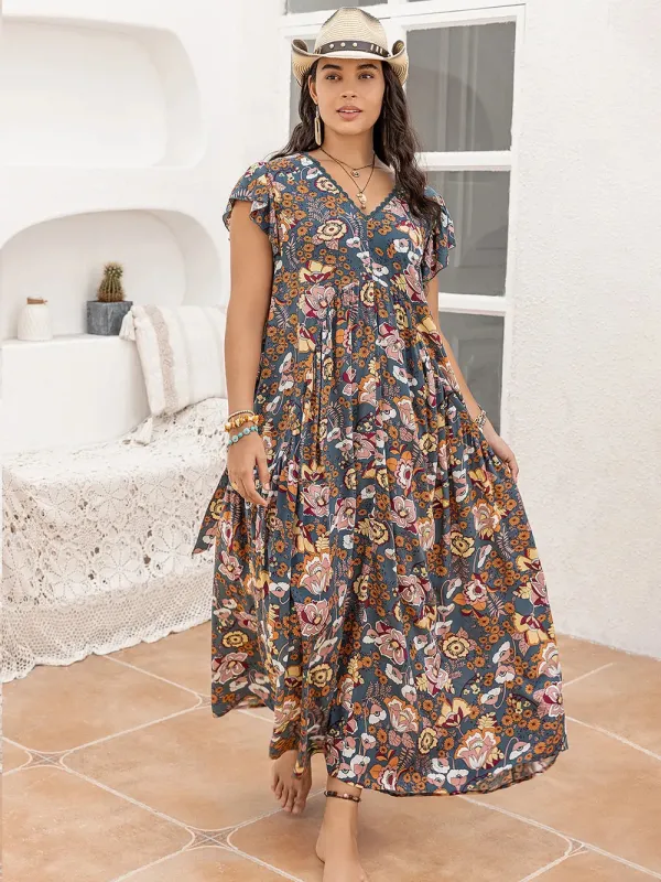 Plus Size Ruffled Printed Cap Sleeve Dress sold by Gigi Laurent