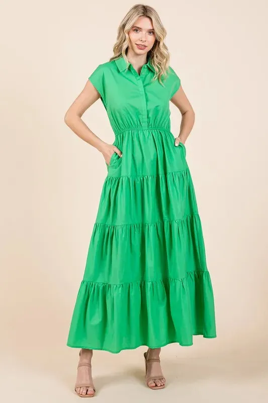 Mittoshop Button Up Collared Tiered Maxi Shirt Dress sold by Gigi Laurent product image thumbnail 4