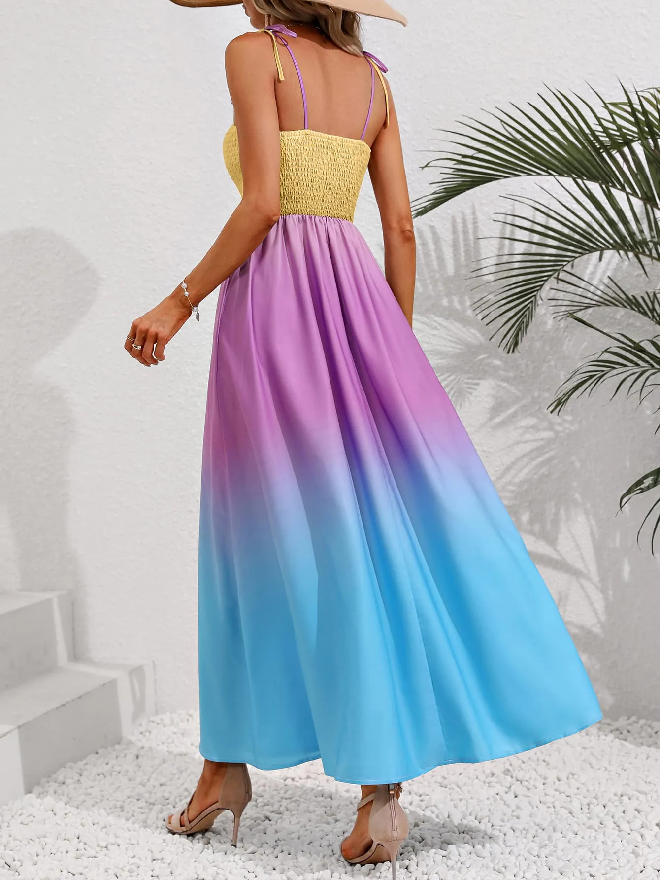 Honey Color Block Tie Shoulder Smocked Maxi Dress sold by Gigi Laurent product image thumbnail 2