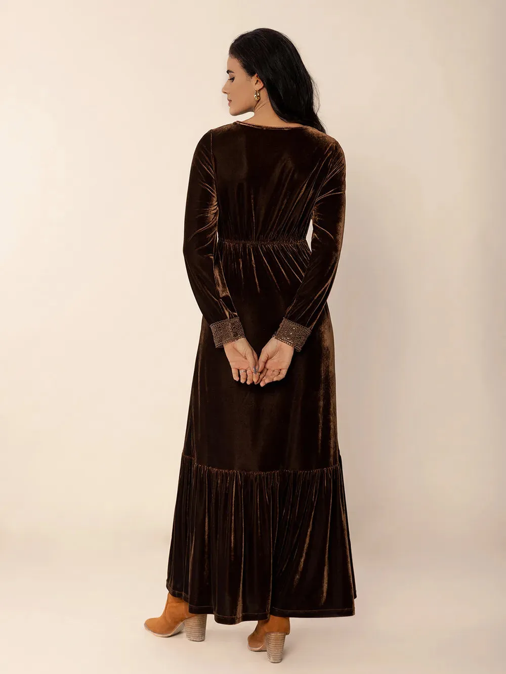 Lace Detail V-Neck Long Sleeve Maxi Dress sold by Gigi Laurent product image thumbnail 2