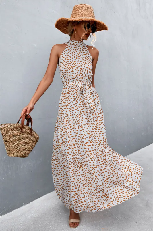 Printed Sleeveless Tie Waist Maxi Dress sold by Gigi Laurent